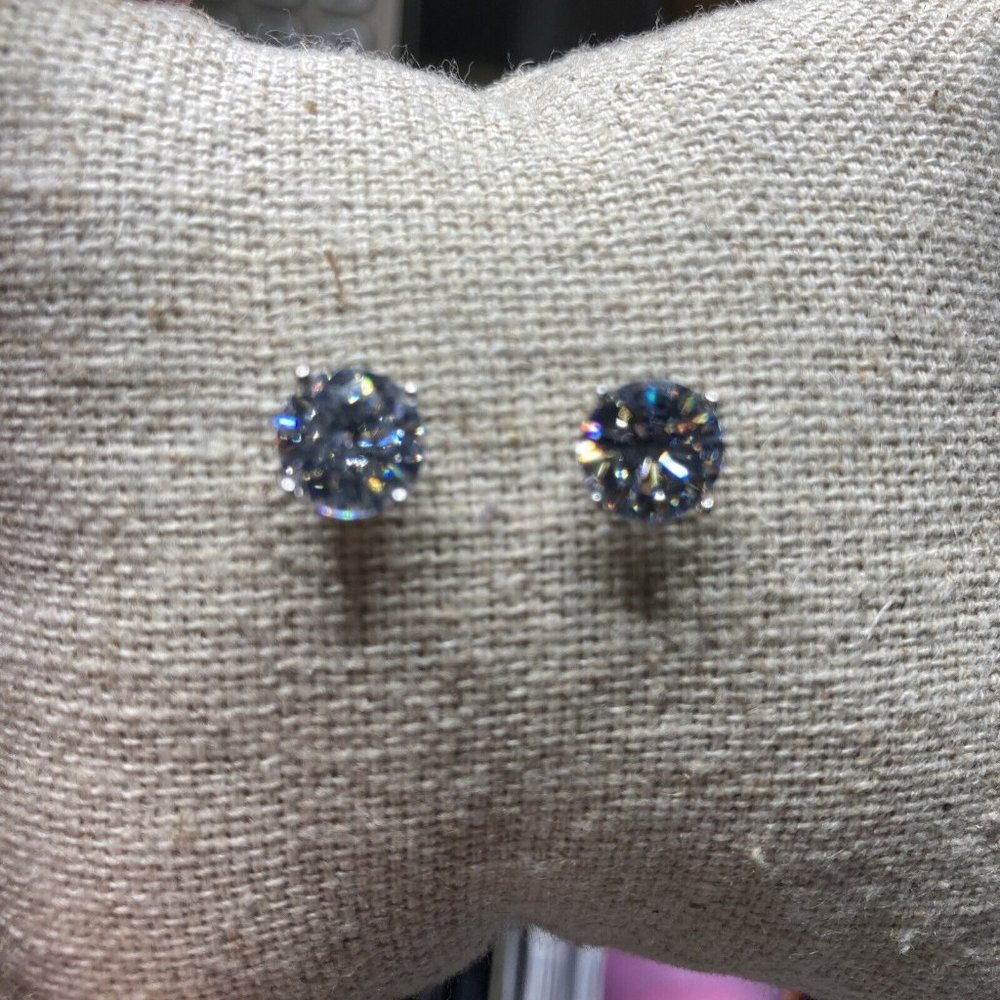 Solitaire Sterling Silver 925 Signed AV‎ Bling Sparkle Large CZ Stone EARRINGS